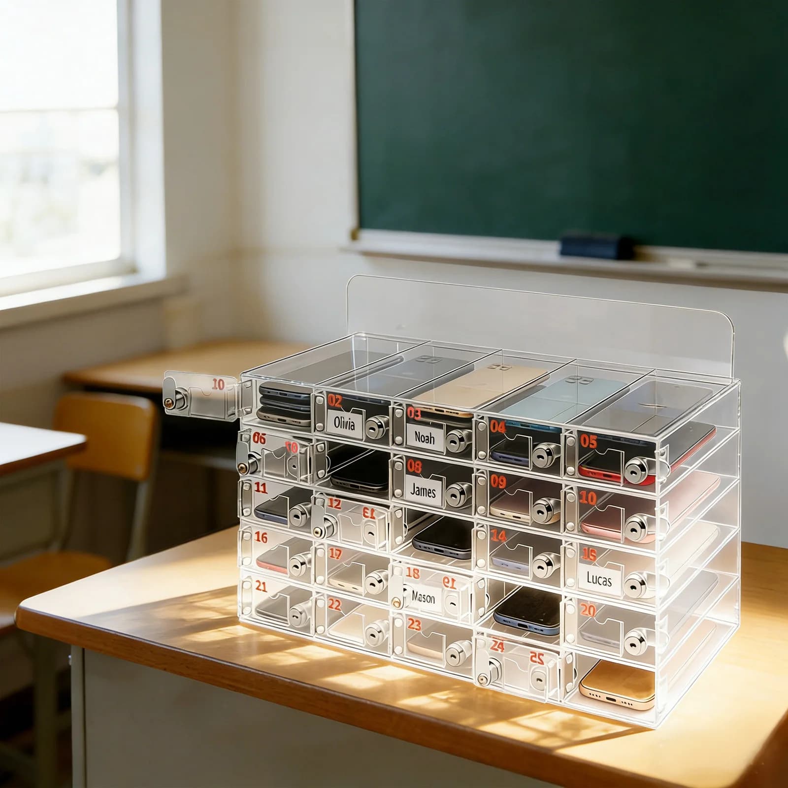10 x 5 x 18 cm Mobile Phone Storage Cabinet, Clear 25 Slot Cell Phone Storage Box, Acrylic Cell Phone Storage Cabinet With Door, Locks, And Keys