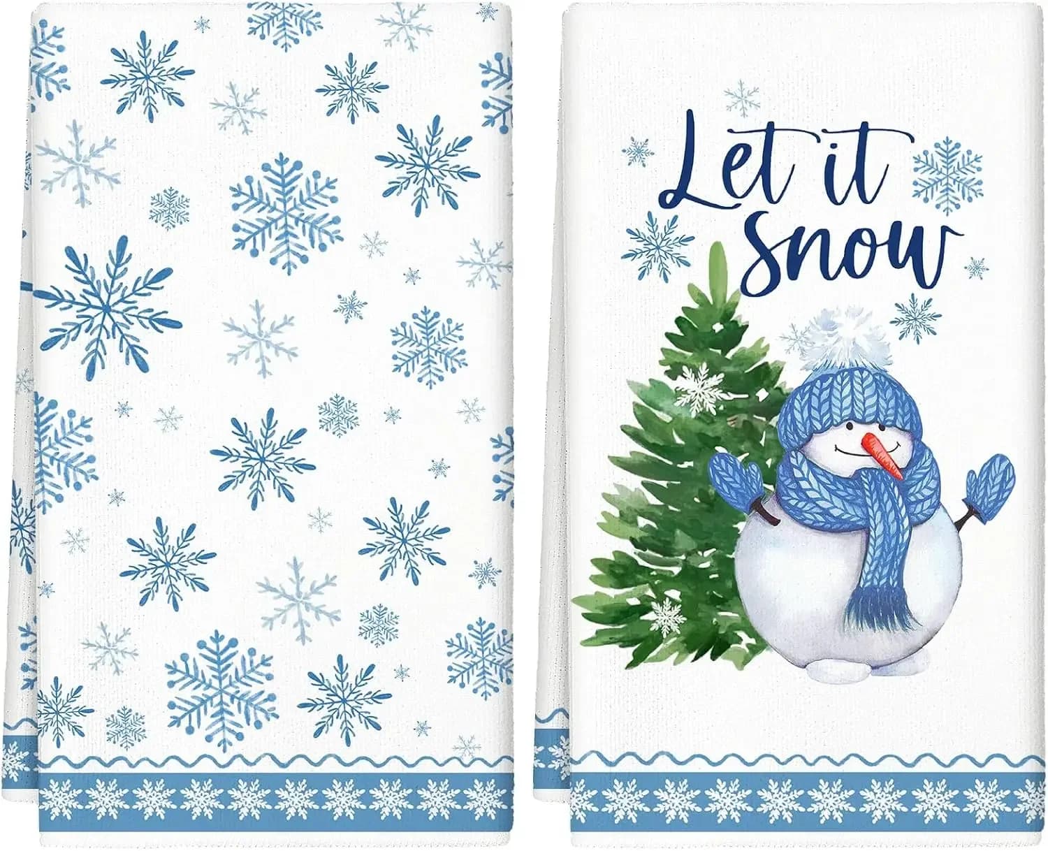 Christmas Blue Winter Snowflake Snowman Kitchen Dish Towels Cleaning Supplies Quick Drying Bar Hand Dishcloth Navidad Decoration