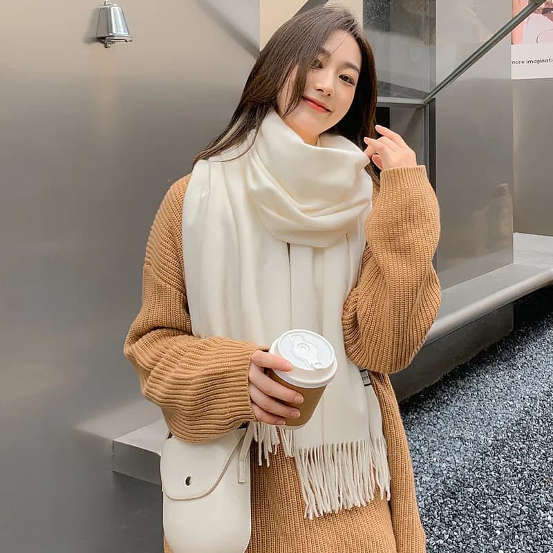 Wool cashmere scarf women's winter solid color 2026 new white shawl scarf autumn and winter men's imitation cashmere scarf