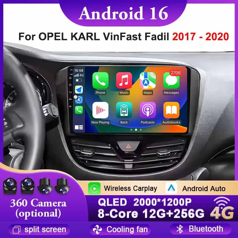 Android 16 Carplay Auto For OPEL KARL VinFast Fadil 2017 - 2020 Autoradio Stereo GPS Navigation Multimedia Reader BT Main Units