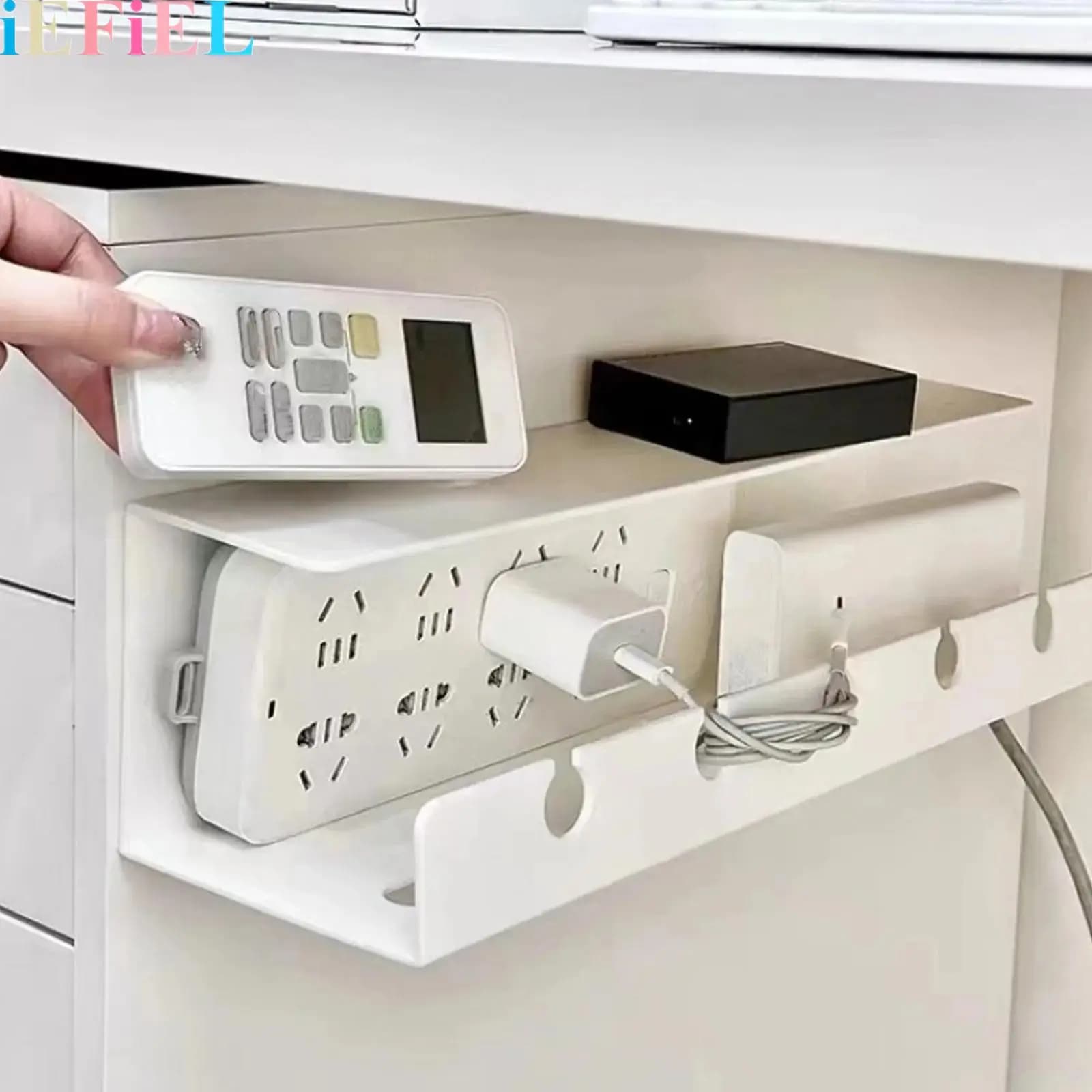 Organizzatore di Cavi Autoadesivo Sotto Scrivania, Porta Presa Multipla, Vassoio Gestione Cavi da 40 cm per Casa e Ufficio