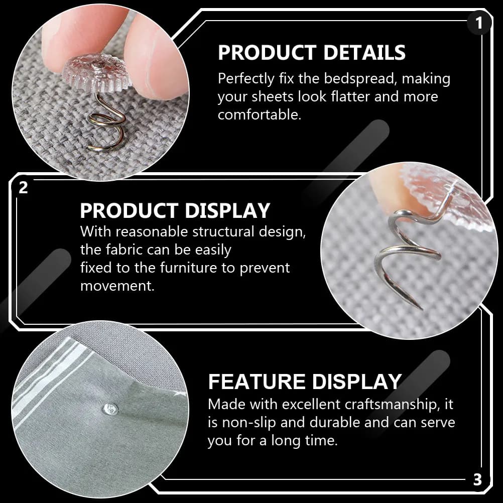 60 Pieces Transparent Anti-slip Clamps for Gonna Bed, Clip Fixing for Volant, Spiral Stops for Carpet and Sheet