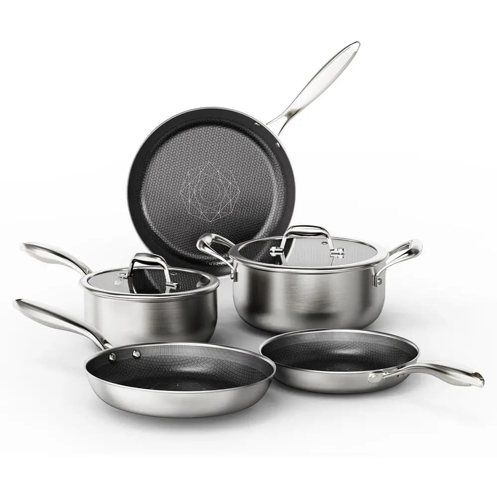 Set of 7 Pieces Anti-Flats with Panels, Soffritti and Soup Pot, Suitable for Induction, Oven and Dishwasher