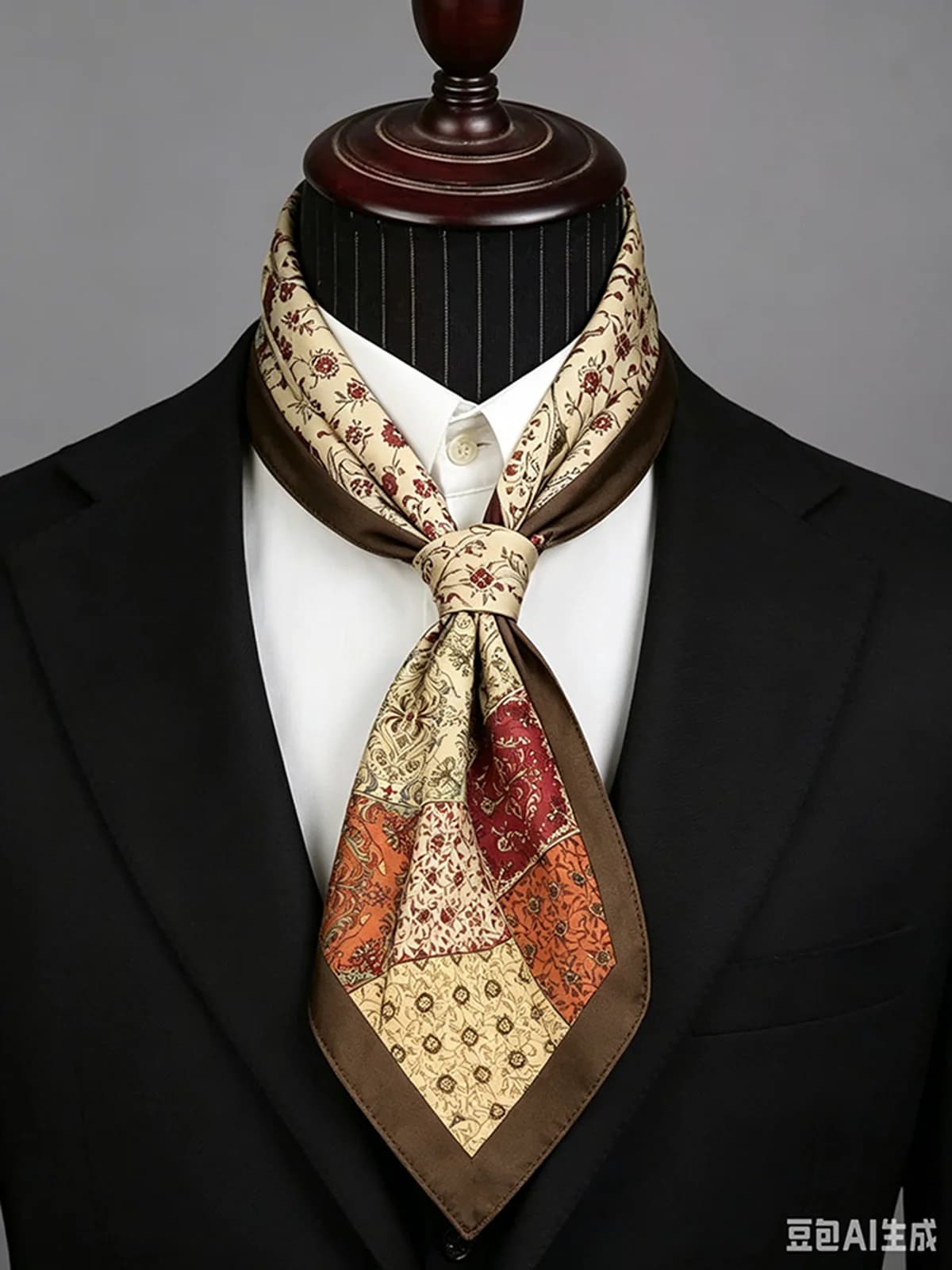 Foulard di Lusso da Uomo, Cravatta Quadrata in Seta di Gelso 100% con Stampa Vintage, Ascot Maschile di Alta Gamma