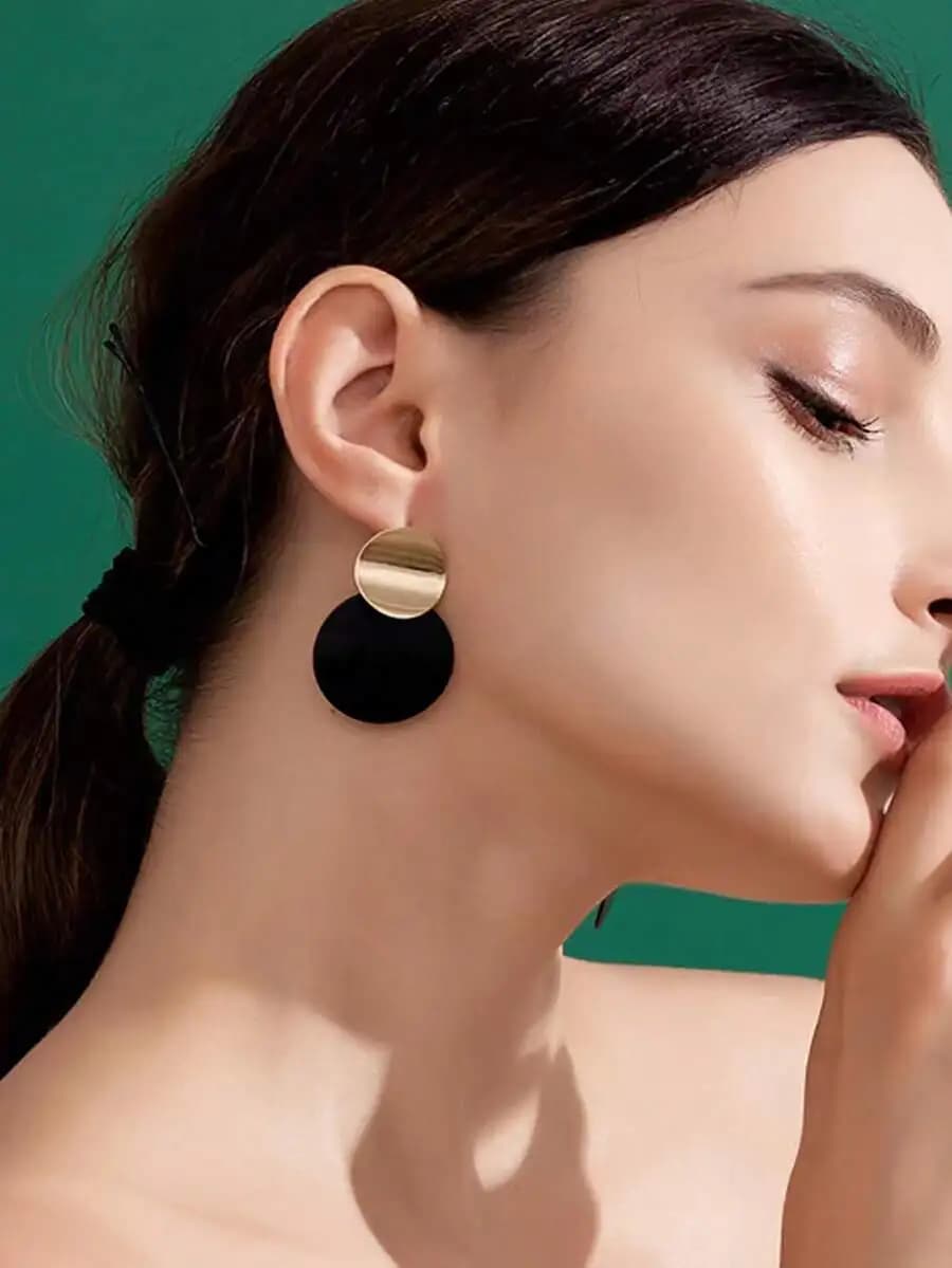 Geometric Dual Layer Round Drop Earrings For Women Vintage Fashion Jewelry