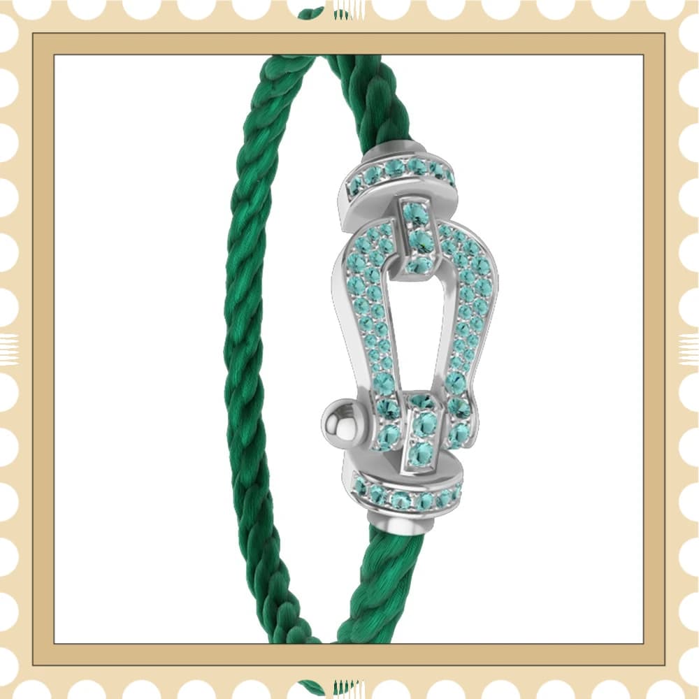 VZZS New Bracelet in Nylon Silver Green Orange with Double Strand of Colored Zirconia, Luxury Jewelry for Daily Use and Couple Gifts
