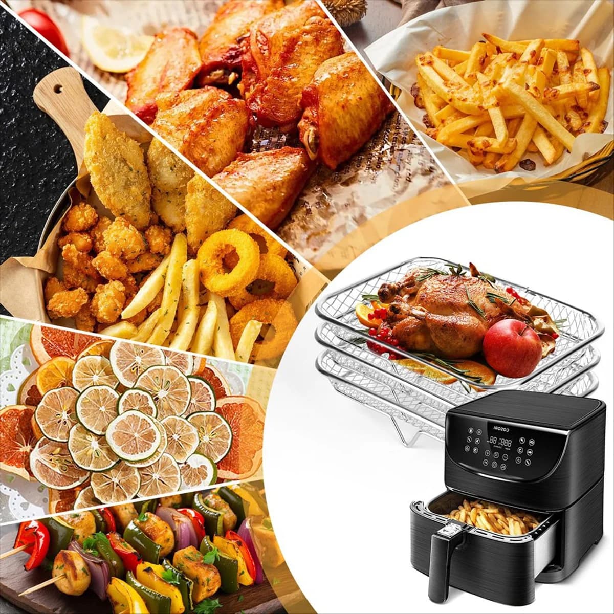 Hot Air Frying Grills, 3-layer Air Frying Stackable shelf
