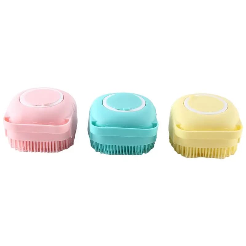 3pcs Silicone Pet Bath Brush with Shampoo Dispenser - Dog & Cat Massage Grooming Brush, Soft Non-slip Bristles