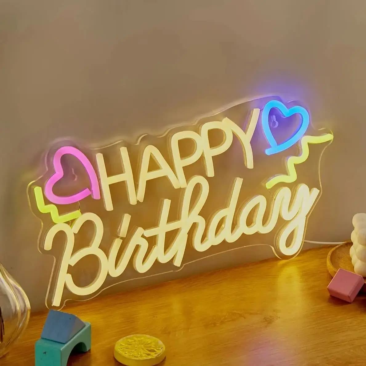 Chi-buy LED Neon Buon Compleanno Insegne al neon alimentate tramite USB Decorazione Lampada Insegne Regalo di compleanno Arte della parete per camera da letto Bar Negozio