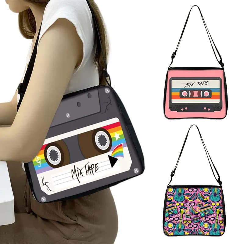 Borsa con stampa registratore a nastro a cassetta Back To 80s anni '90 borse a tracolla da donna per borsa a tracolla regolabile per il tempo libero sotto le ascelle da viaggio