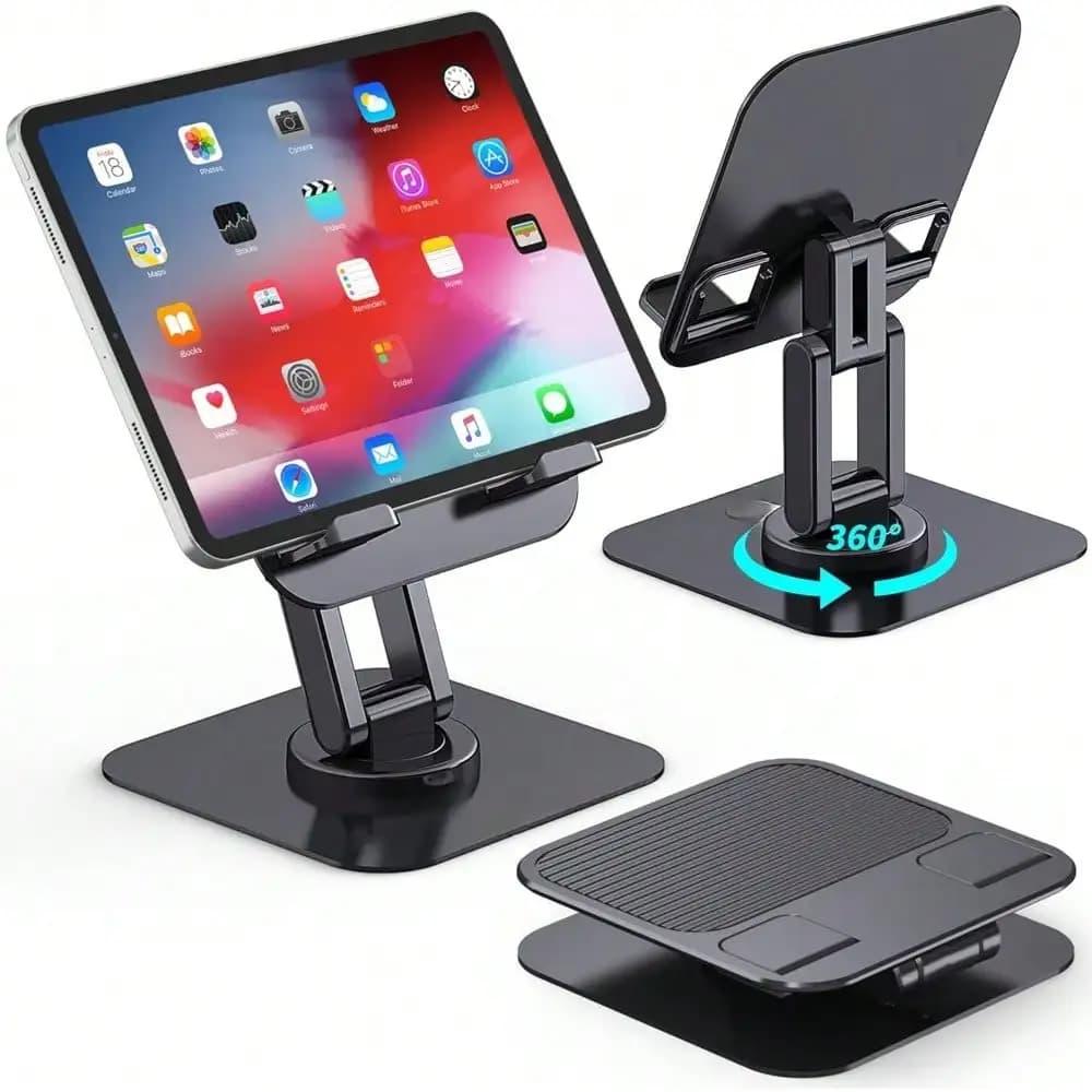 Supporto, 360 ° Supporto per tablet pieghevole e regolabile, compatibile con tablet da 4 a 15,6 pollici, supporto per monitor portatile, nero