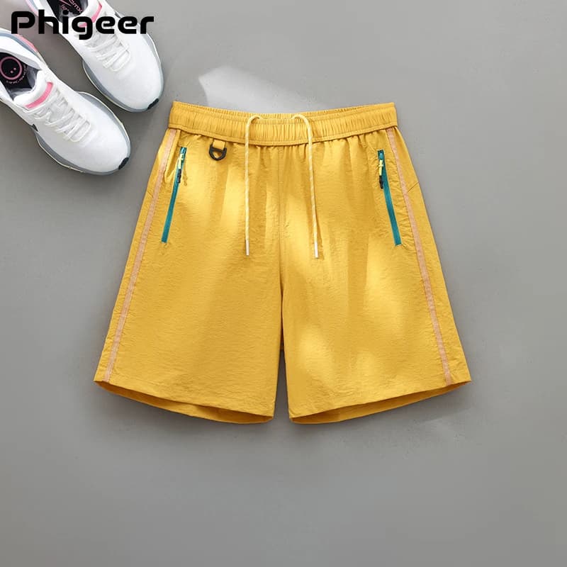 PHIGEER Women Gym Shorts Sport Workout Shorts Running Cycling Fitness Female Elastic Waistband Shorts with Side Zip Pockets