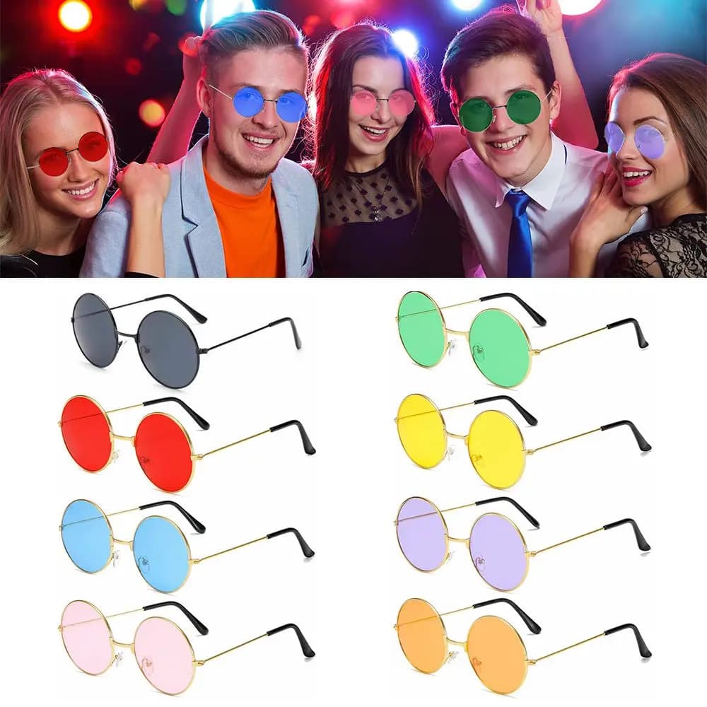 Retro Round Hippie Sunglasses Fashion Circle Metal Frame Sunglasses for Women Men Disco Party Glasses Summer Driving Eyewear