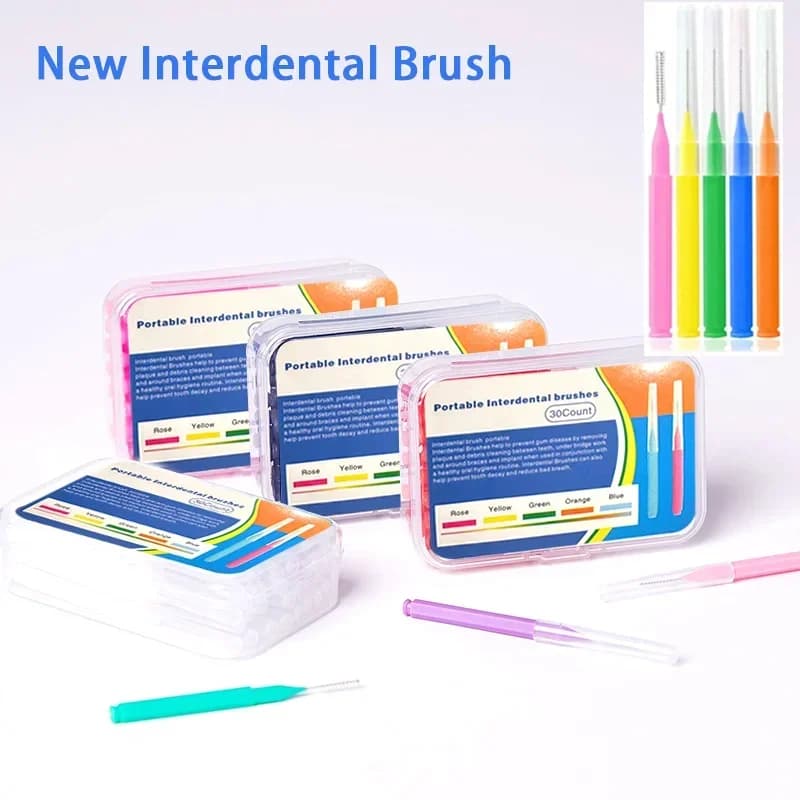 30 Pz/scatola0.6-1.2mm Spazzole Interdentali Assistenza Sanitaria Denti Push-Pull Spazzola Rimuove La Placca Alimentare Sbiancamento Cleaner Strumento di Igiene Orale