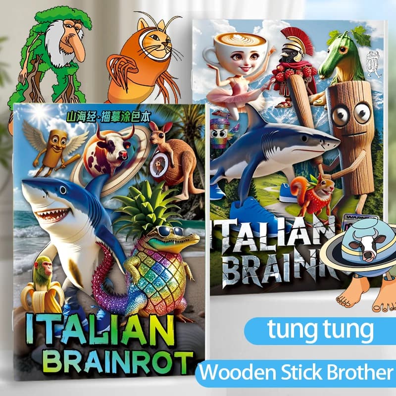 Italian Brainrot Anitung Tung Tung Sahur Coloring Book Cute Line Drawing Tracing Sketch Copying Picture Book Kids Gifts