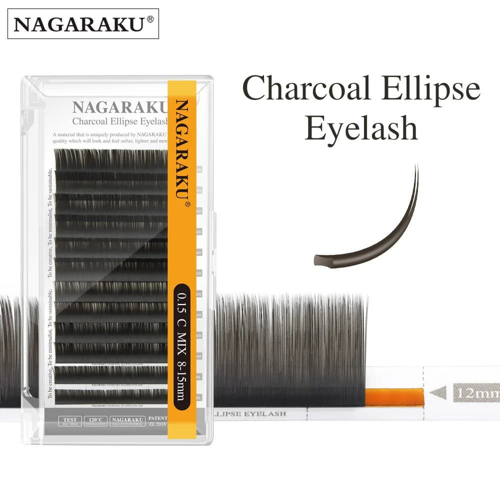 NAGARAKU Ciglia piatte ellisse Punte divise Colore grigio nero opaco Estensione ciglia naturali super morbide e delicate Ciglia a forma piatta