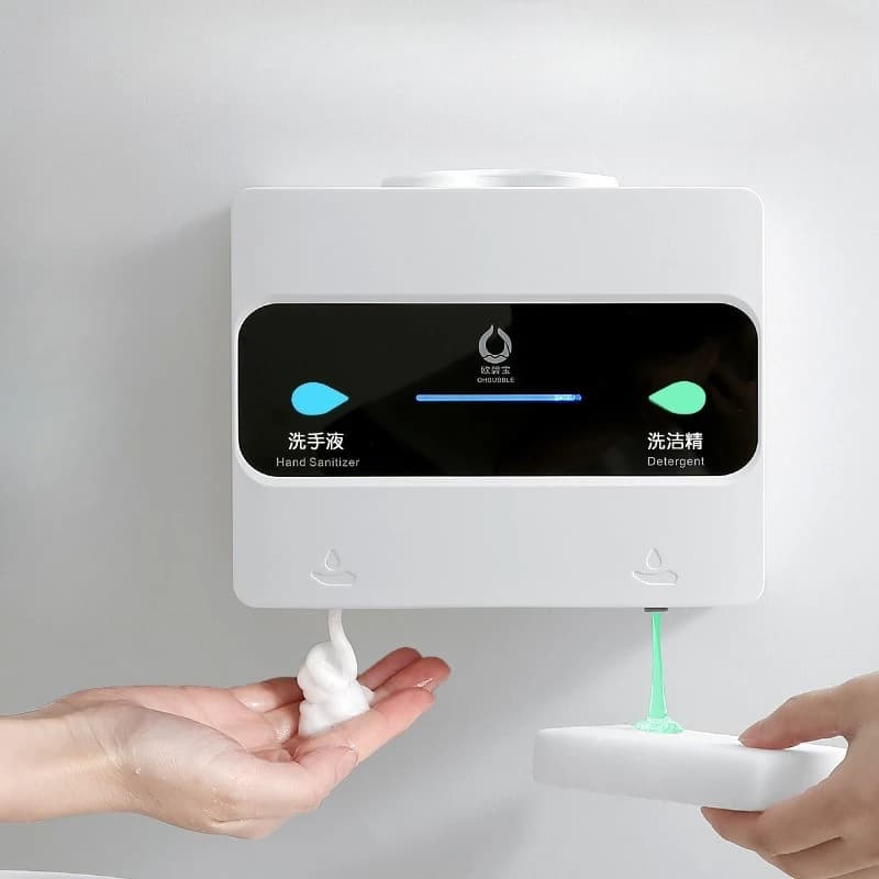Dispenser di sapone a doppia testa Detergente Dispenser di sapone con rilevamento intelligente Shampoo Gel doccia Bottiglia di sapone montata a parete