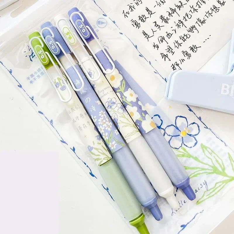 2025 4Pcs/Pack Bouquet Floral Flowers Gel Pen School Office Supply Stationery 0.5mm Black Ink Writing Signing Pen birthday gift