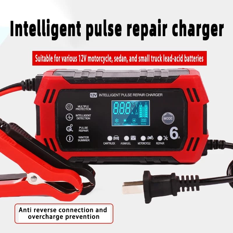 Caricabatteria per auto 6A 12V Tipo di riparazione a impulsi a ricarica rapida intelligente Acido di riparazione a impulsi completamente automatico per camion auto moto