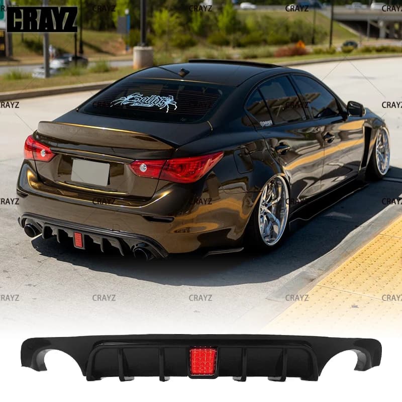 Car Rear Bumper Diffuser Lip With LED Light For Infiniti Q50 2014-2017 2018-2022 Rear Lip Protecition Kit Modification Exterior