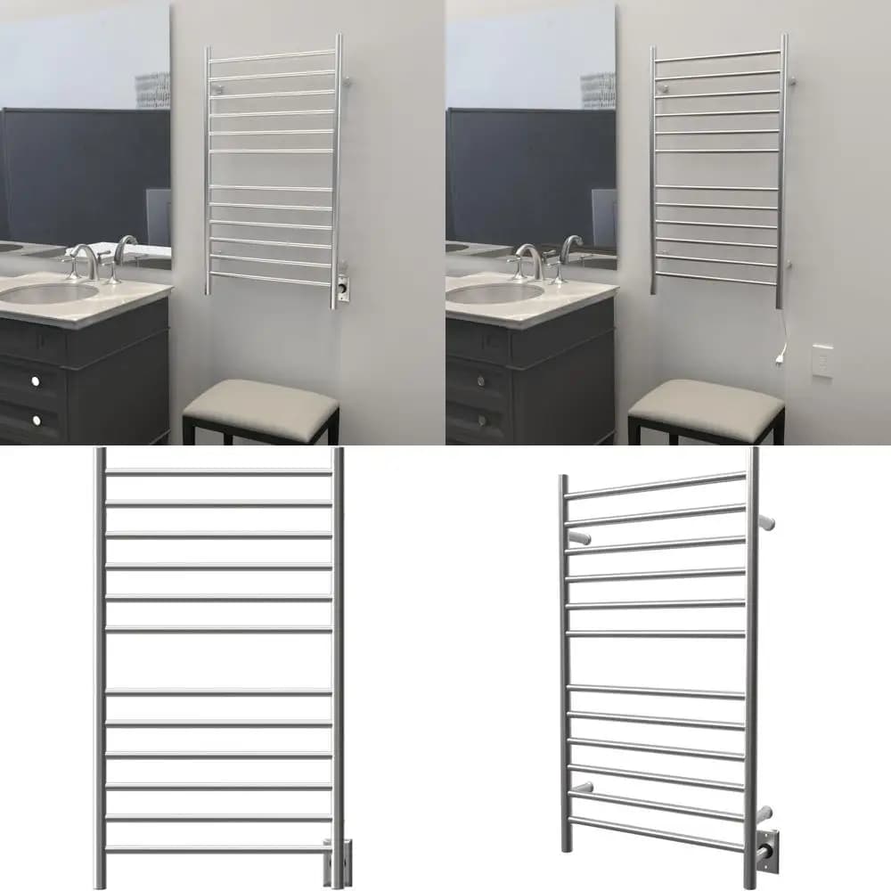 Scaldasalviette Radiant Large a 12 barre, combinazione cablata e con spina, finitura spazzolata