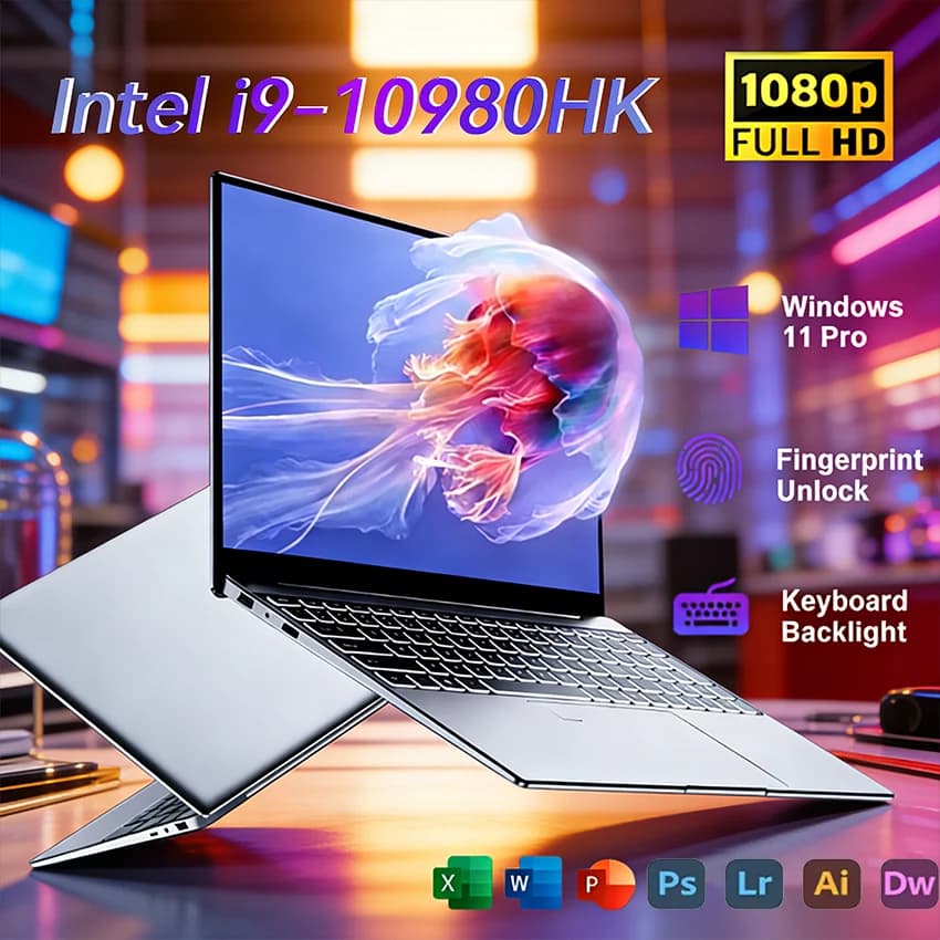 Brand New Intel Core i9-10980HK Laptop da 15,6 pollici Impronte digitali Sblocco Computer Windows 11 Ufficio Studio NoteBook Gaming PC Laptop
