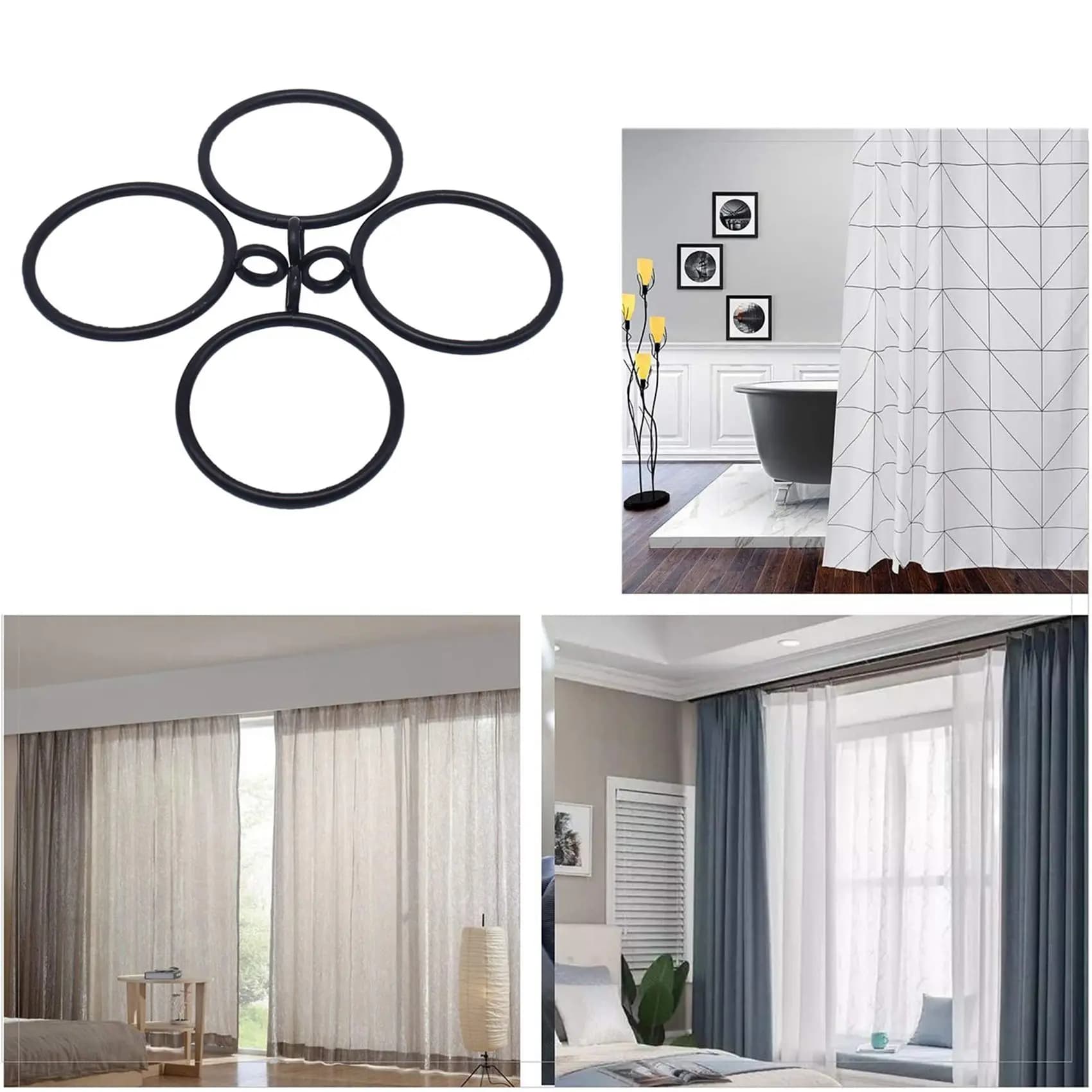 Efficient- 80 Pack 1.5 Inch (38mm) Inner Diameter Metal Curtain Rings Drapery Eyelet Curtain Rings - Black