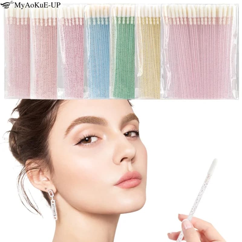 50 pz Pennello per labbra usa e getta Pennelli per trucco in stick di cristallo Bacchette per rossetto Microbrush Labbra Lucidalabbra Applicatore Strumenti per il trucco pulito