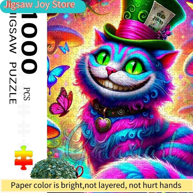 Puzzle da 1000 Pezzi del Gatto del Cheshire Colorato per Divertimento e Interazione Familiare, con un Design Astratto Vivace e Meraviglioso