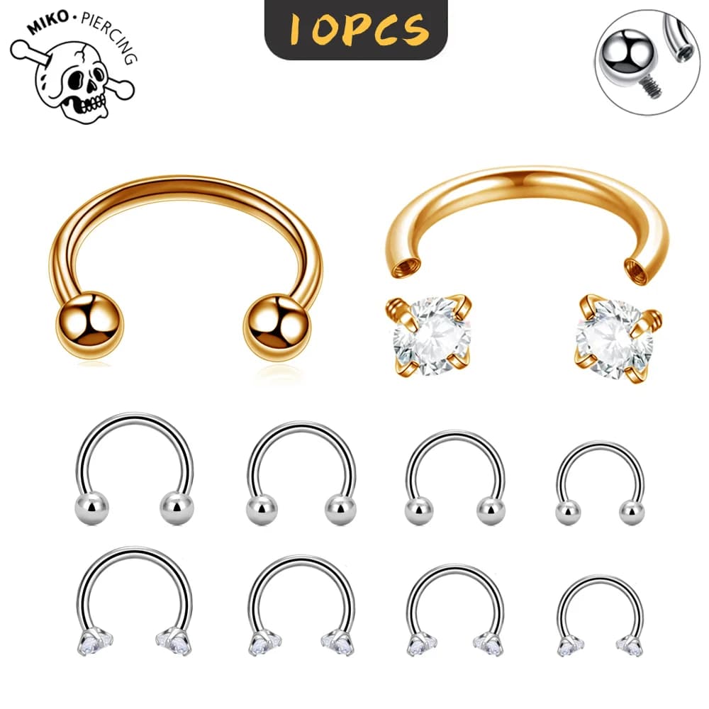 10 Pezzi Piercing a Ferro di Cavallo in Titanio ASTM F136 con Filettatura Interna, Anello per Naso a Forma di U, Gioielli per Piercing di Orecchio, Setto, Elica, Labbro e Trago