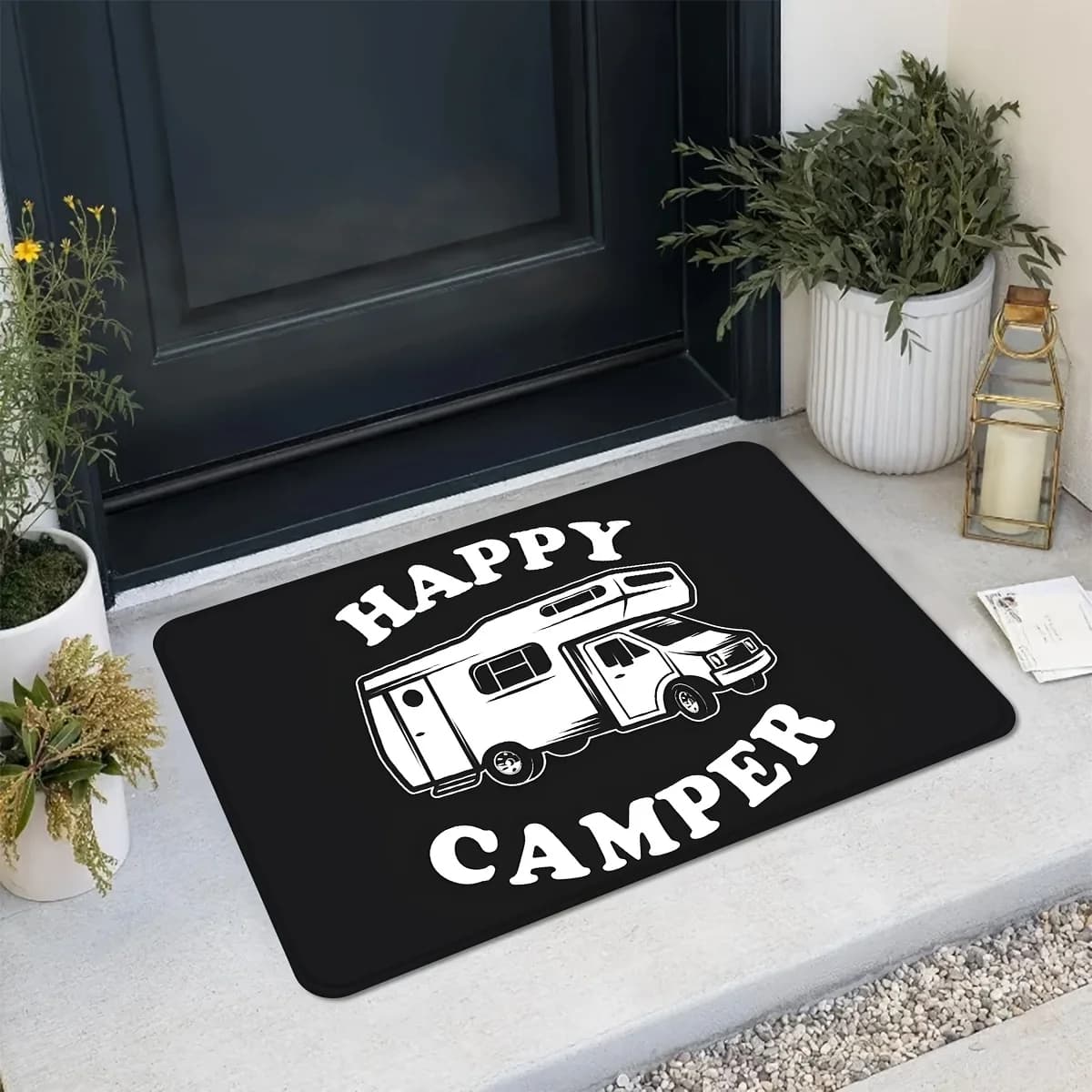 Tappetino Happy Camper antiscivolo in poliestere lavabile per bagno, cucina, ingresso, interni ed esterni, leggero