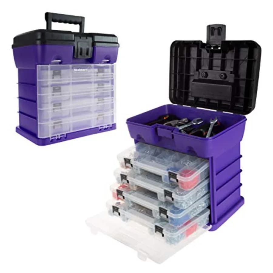 Cassetta Portautensili e Contenitore per Attrezzi - Organizer Resistente con 4 Cassetti e 19 Scomparti Ciascuno per Ferramenta, Attrezzatura da Pesca, Perline e Altro