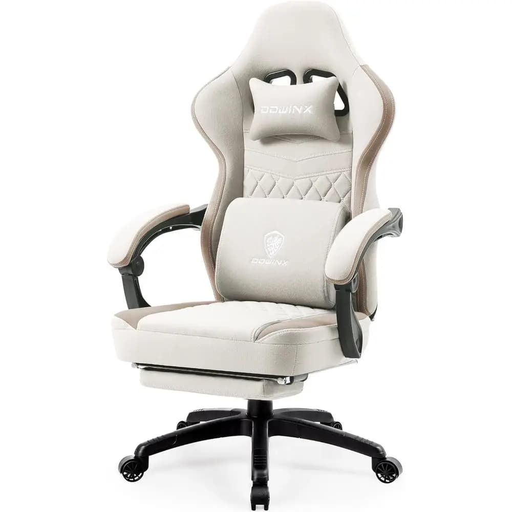 Sedia da computer in tessuto traspirante con cuscino a molla, comoda sedia da ufficio con cuscinetto in gel e vano portaoggetti, sedia da gaming con funzione massaggio