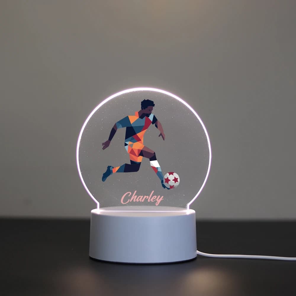 Luce notturna personalizzata con nome, a forma di pallone da calcio, 3D, in acrilico, luce notturna romantica per camera da letto, luce decorativa USB, luce ambientale da scrivania.