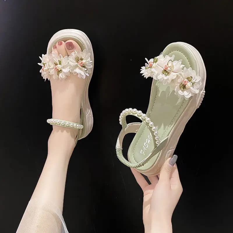 Footwear Lace Summer 2025 Rhinestones Sandals for Women Beach Ladies Shoes Wedge with Platform Waterproof Diamond Medium Heels H