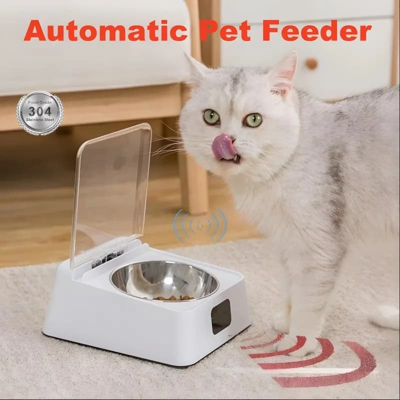 350ml Smart Pet Feeder Bowl, Infrared Sensor Auto-Open Cover, Moisture-Proof Anti-Rat Automatic Cat Food Dispenser