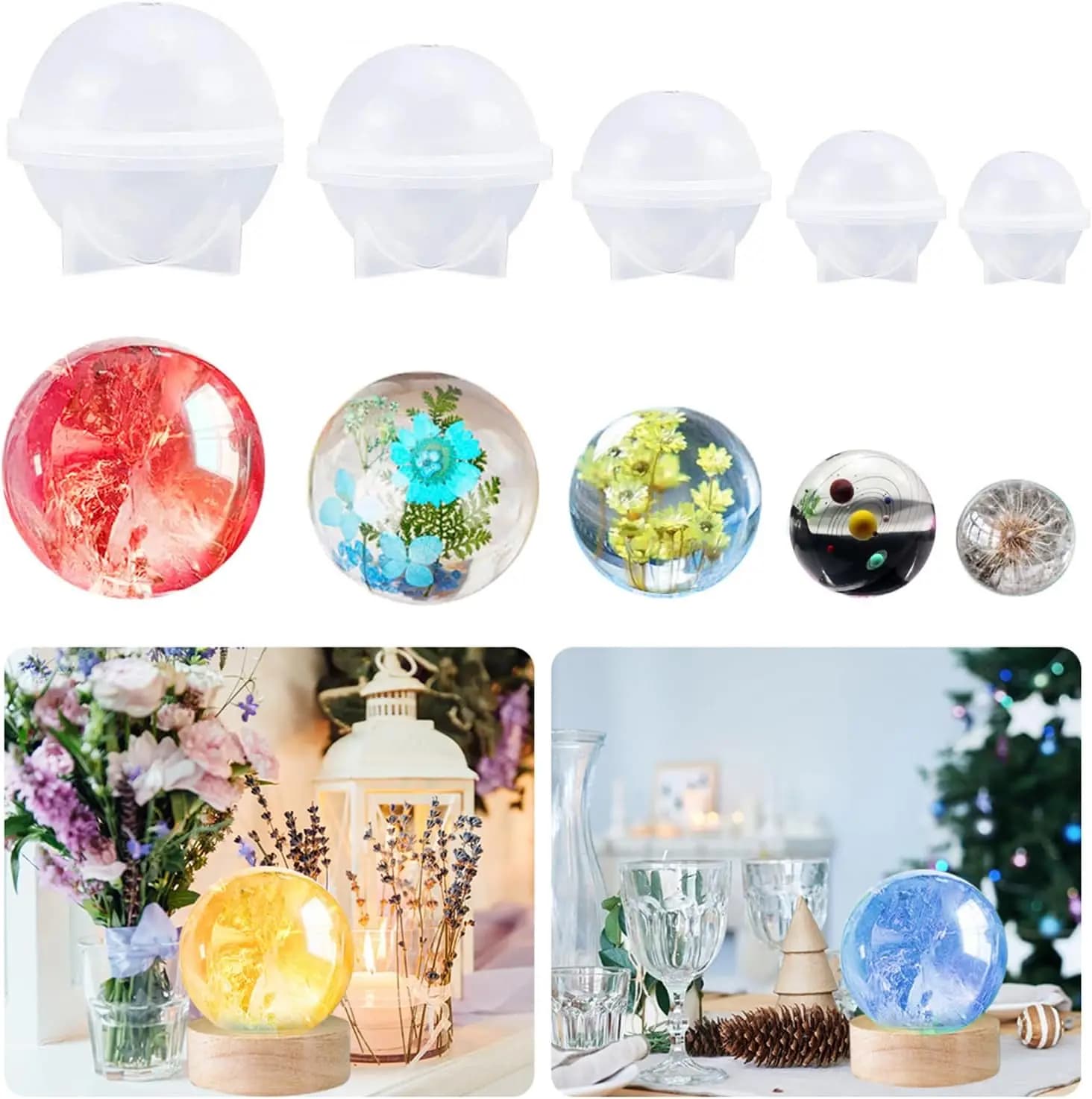 5 Galaxy Planet Molds, Deep Cavity Sphere Resin Molds, Crystal Ball Stand, Dried Flower Saving, Night Light Cover DIY, Home Deco