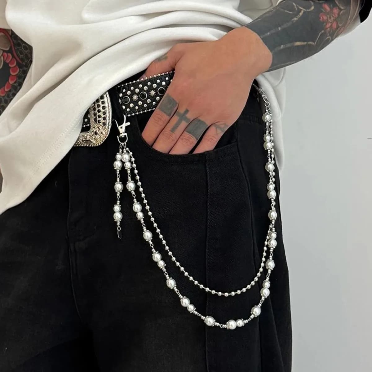 Ingemark 2025 Faddish Unico Imitazione Perla Catena in Lega di Vita per Uomo Donna Estate Jeans Pantaloni Catena Punk Accessori di Gioielli