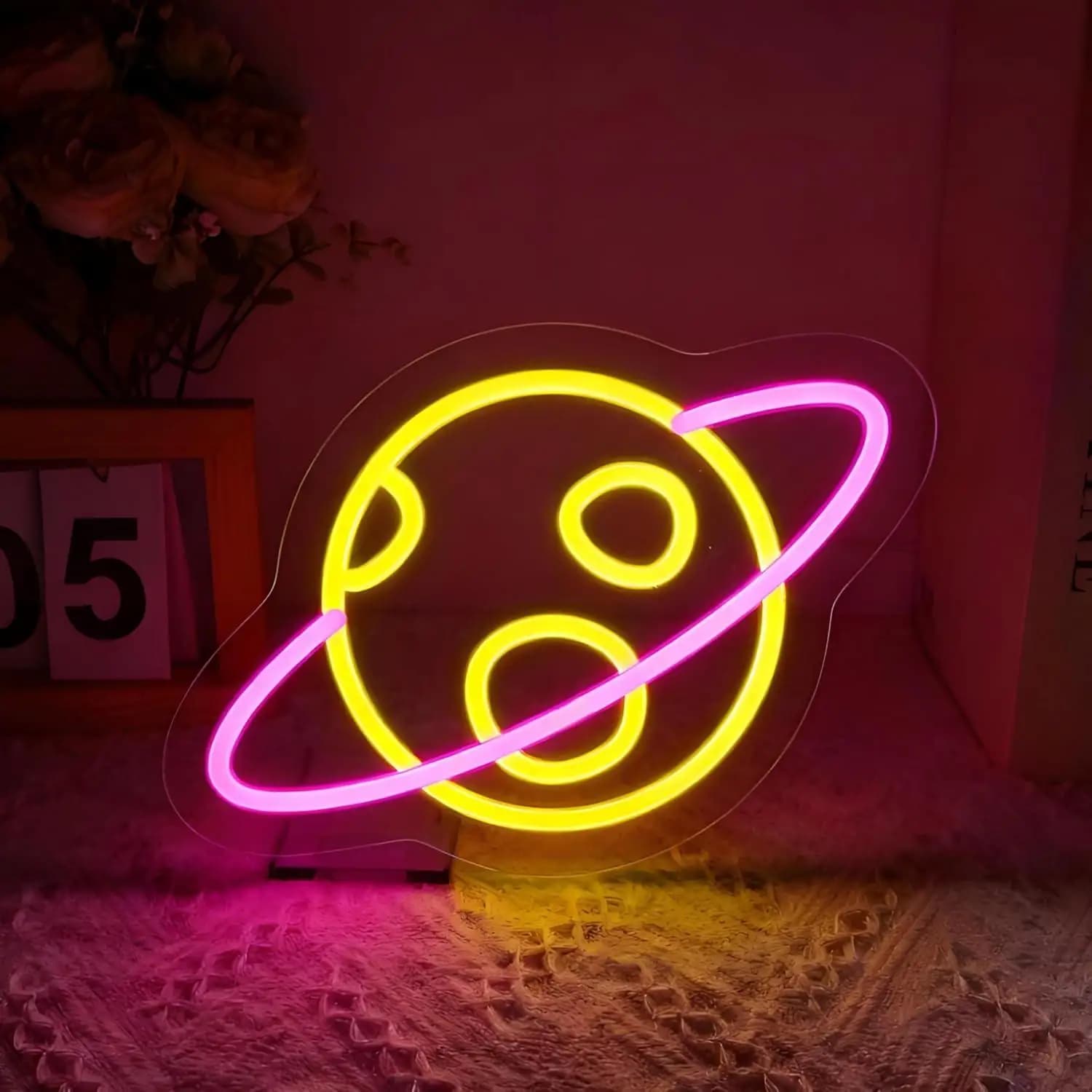 Insegna al neon a forma di pianeta, luci al neon dimmerabili USB per camera da letto, casa, dormitorio, decorazione per la cameretta dei bambini, regali personalizzati per bambini, luce da parete