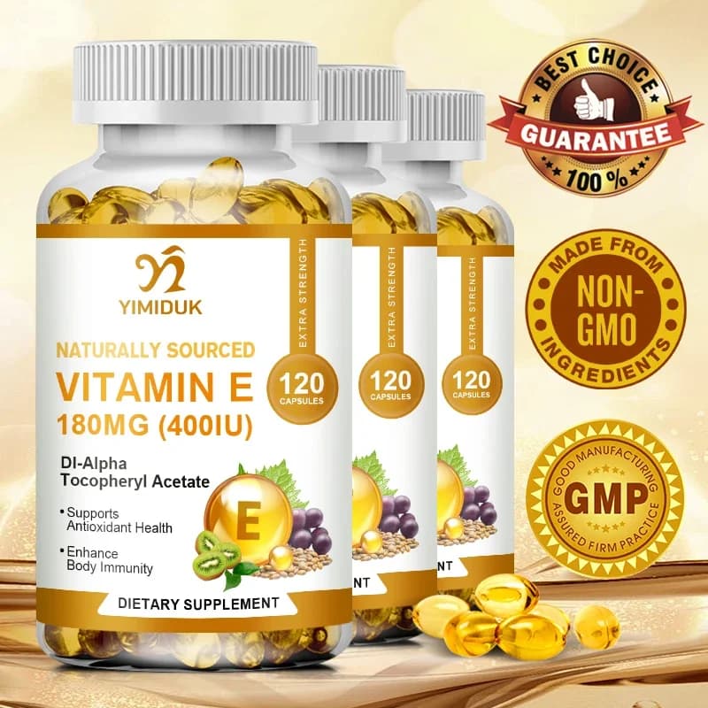 Capsule di vitamina E 180 Mg, supporto per funzioni immunitarie, supporta la pelle - Integratore alimentare non OGM