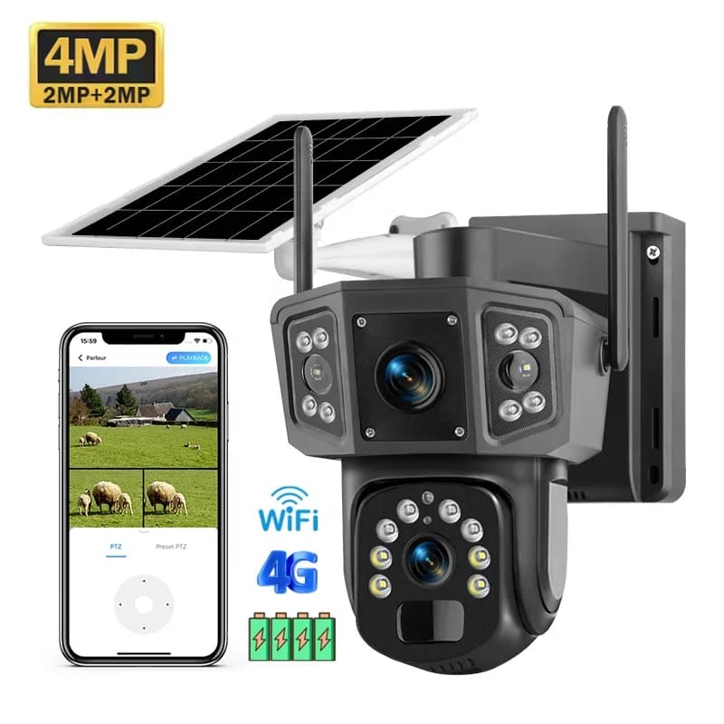 Telecamera di Sicurezza Solare Wireless PTZ V380 Pro 4MP 2026 con Batteria Ricaricabile da 8000mAh, Doppia Lente e Allarme di Collegamento WiFi