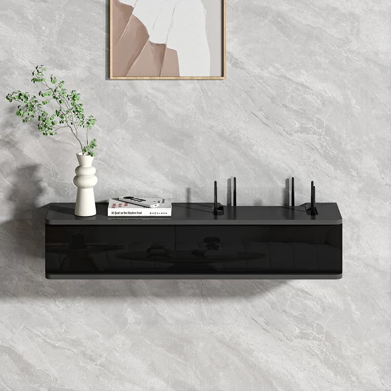 Scatola porta router Wi-Fi in legno da parete senza foratura, mensola superiore per TV, organizer per cavi e soggiorno