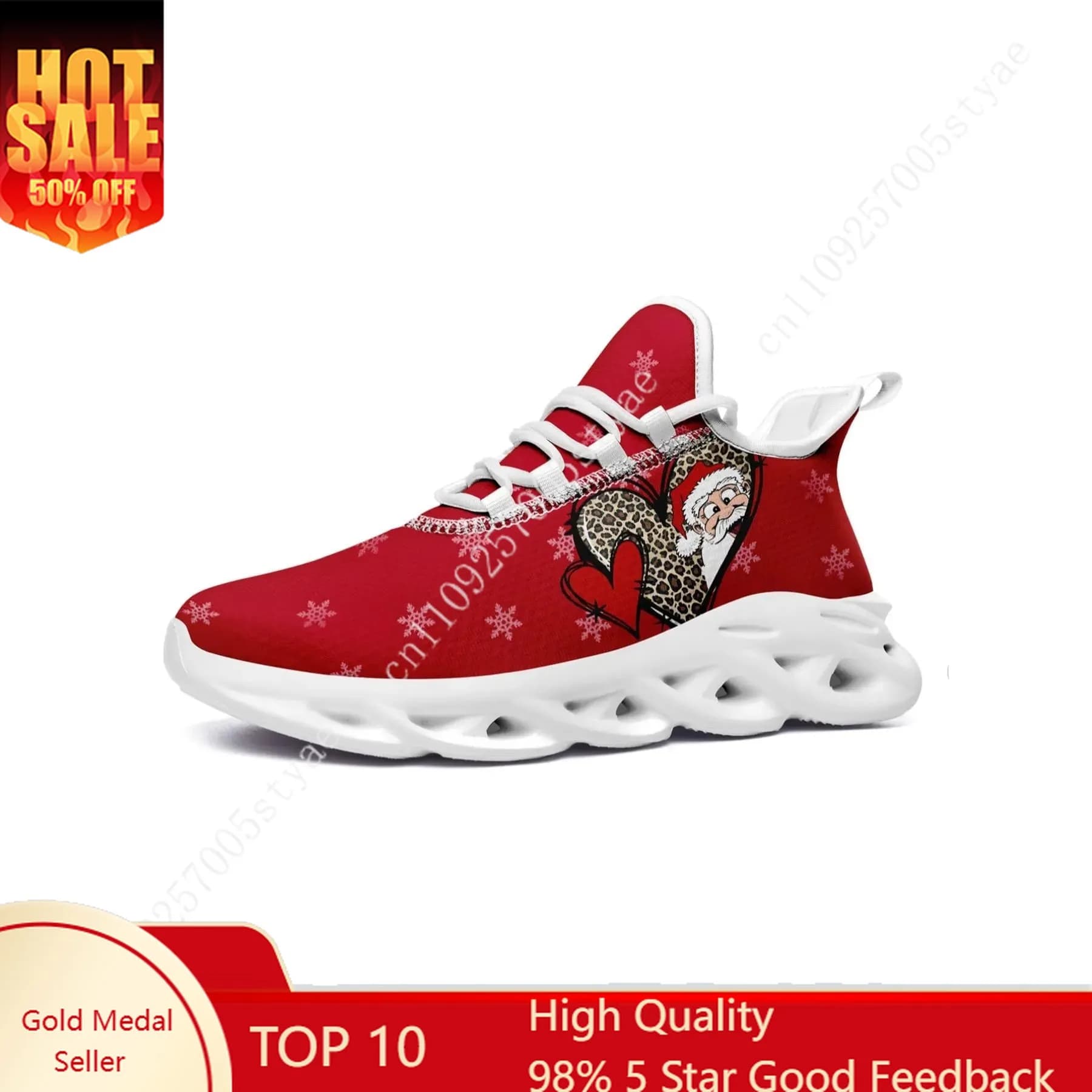 Sneakers da donna alla moda con stampa Babbo Natale e cuore, con lacci sul davanti, suola bassa, comode e casual per lo sport e la corsa