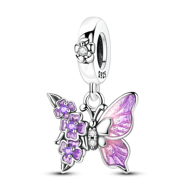 Hot Sale Butterfly Flower Charms Bead 925 Sterling Silver Dangle Pendant Fit Bangle Bracelet Necklace DIY Jewelry