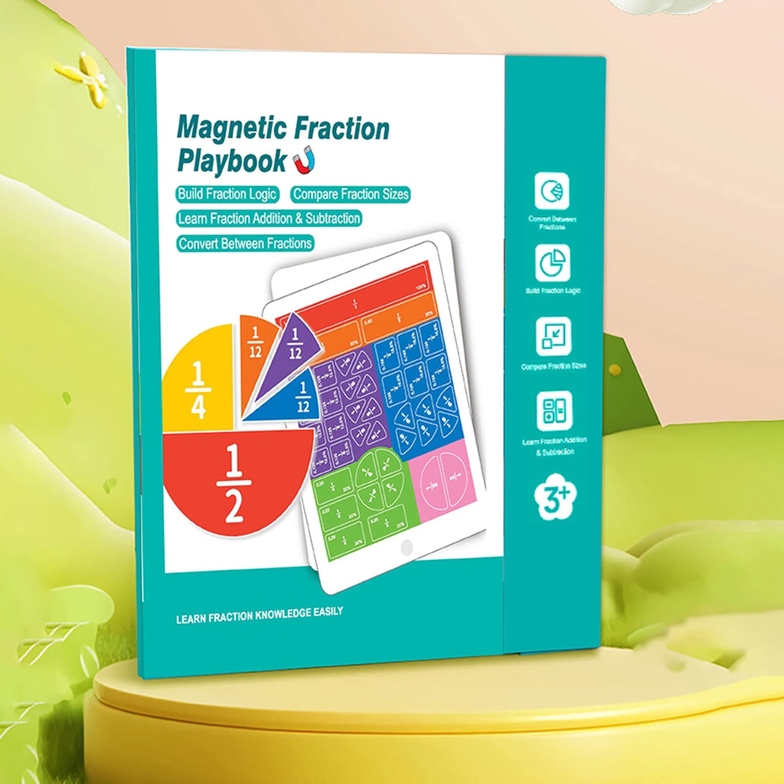 Set Montessori Magnetico per la Maturazione Matematica, Libro Didattico Magnetico sulle Frazioni con 102 Pezzi per Bambini, per Addizione e Sottrazione