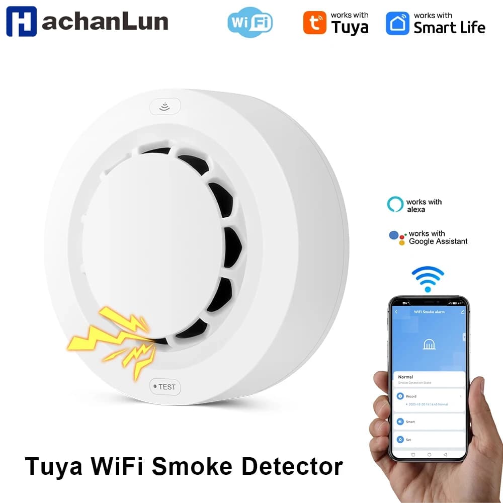 Tuya WiFi Rilevatore di fumo antincendio Rilevatore di protezione del fumo 80dB Combinazione Smokehouse Allarme antincendio Sistema di sicurezza domestica Vigili del fuoco