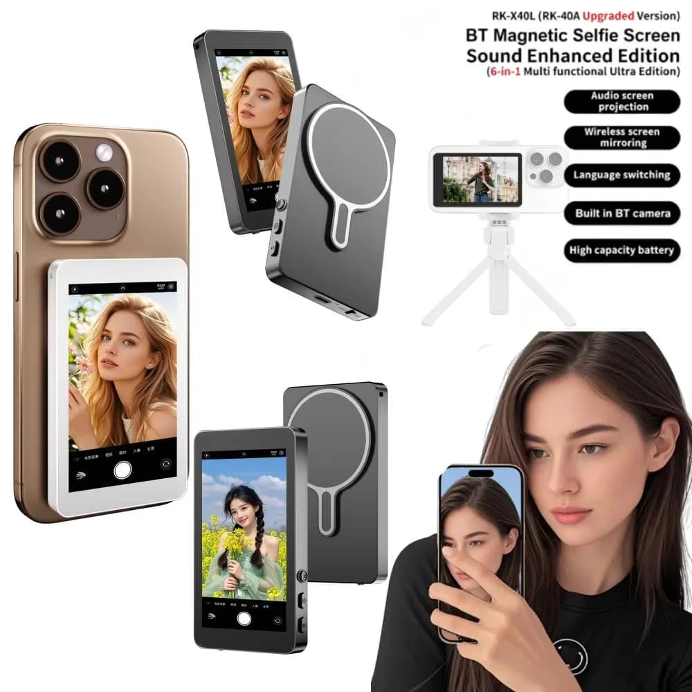 Monitor wireless con schermo per fotocamera posteriore, schermo magnetico per selfie su smartphone, per vlog, live streaming, registrazione video, strumento per selfie all'aperto