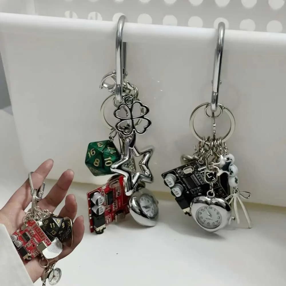 Mechanical Elements Pocket Watch Pendant Retro Design Guitar Pick Handmade Vintage Keychain Couple Style Bag Charm