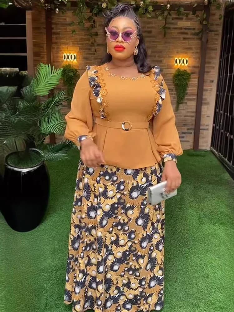 Abiti Africani da Donna in Chiffon, Completo 2 Pezzi con Top a Maniche Lunghe e Gonna, Stampa Dashiki, Outfit per Matrimoni e Feste Serale 2026