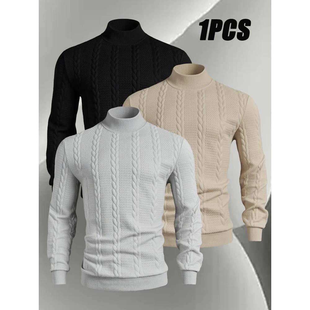 Pullover casual da uomo primavera autunno moda collo alto felpa con cappuccio tinta unita maglione jacquard lavorato a maglia girocollo top a maniche lunghe